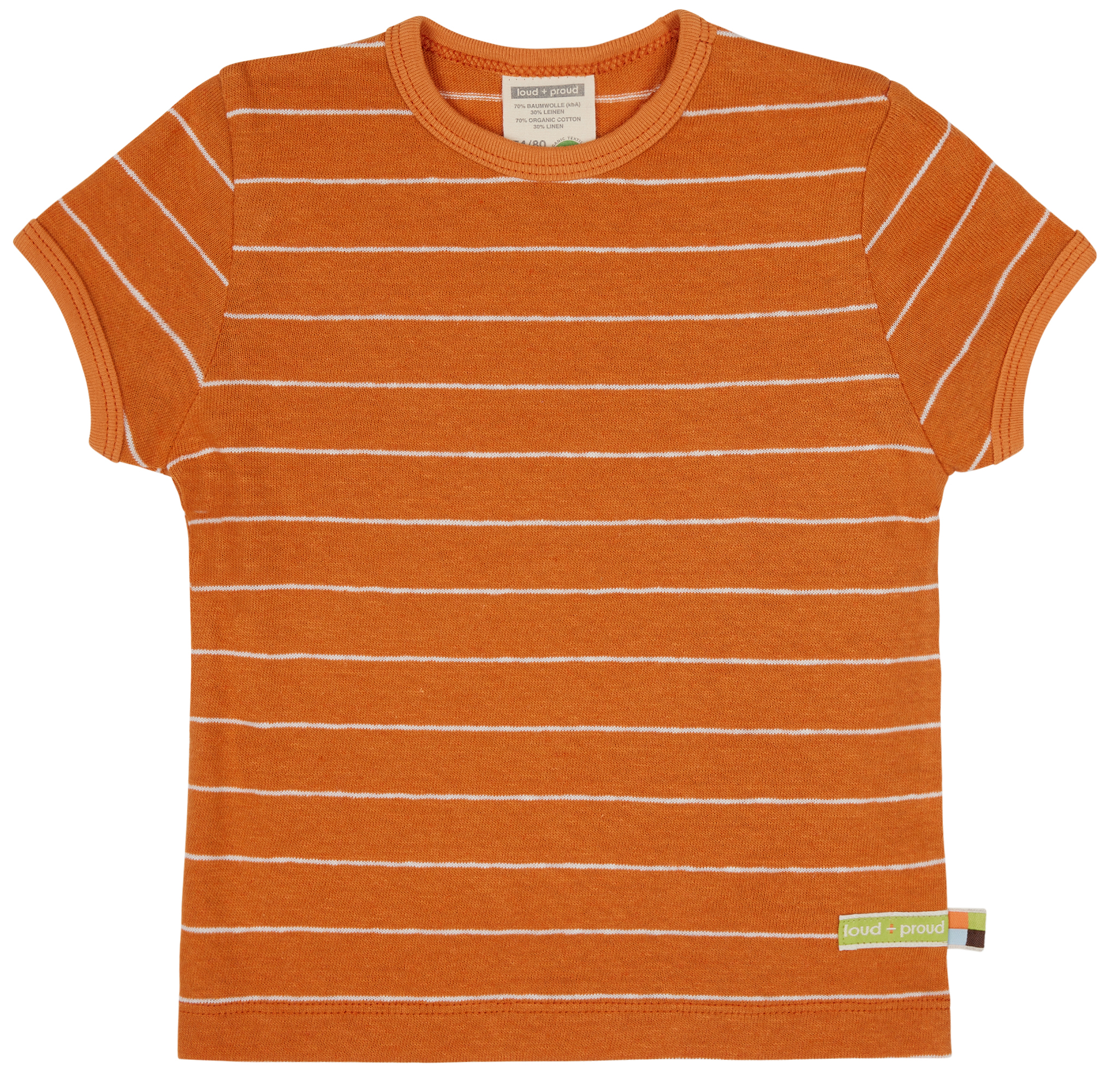 T-Shirt, Baumwolle-Leinen, gestreift, carrot-orange, GOTS